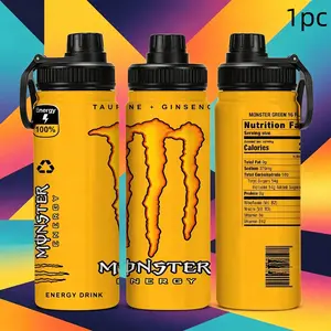 1pc 20oz Stainless Steel Water Bottle - Monster Energy style for Hot & Cold Drinks, Monster fans, Ideal for Travel & Leakproof Drinkware Durable Construction,Outdoor camping Coffee Cups & Mugs