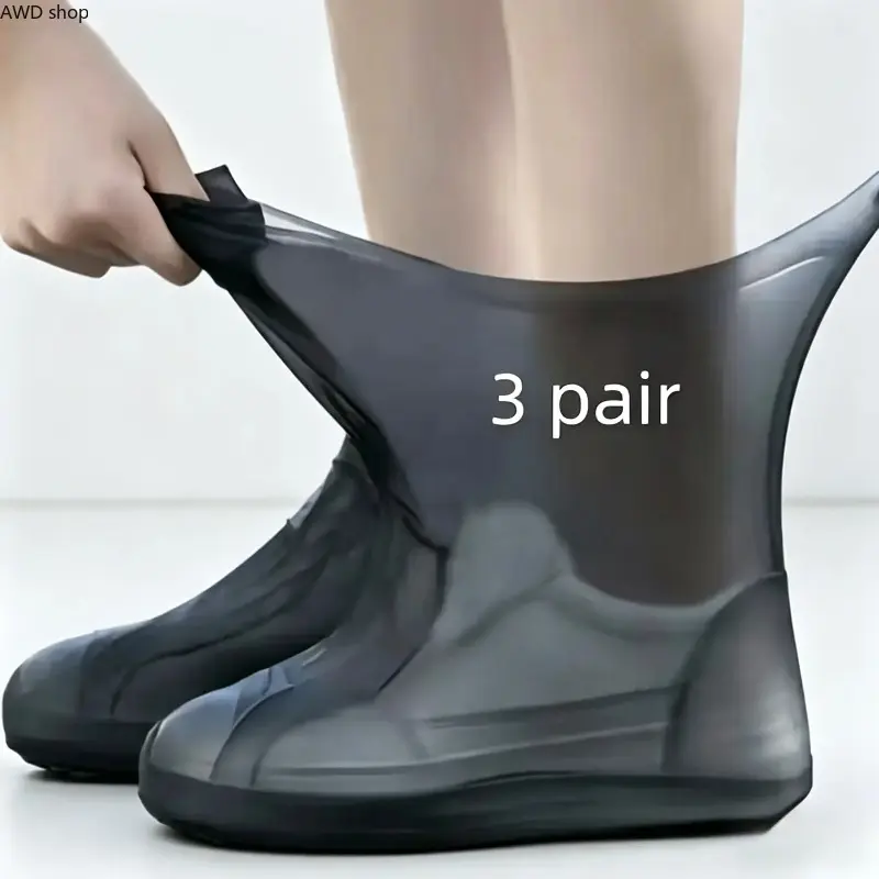 3 Pairs Waterproof Non-Slip Cycling Shoe Covers for Rainy Days - Thickened Latex, Durable & Portable Shoe Protectors for Men and Women, Black, Outdoor Sports Essential