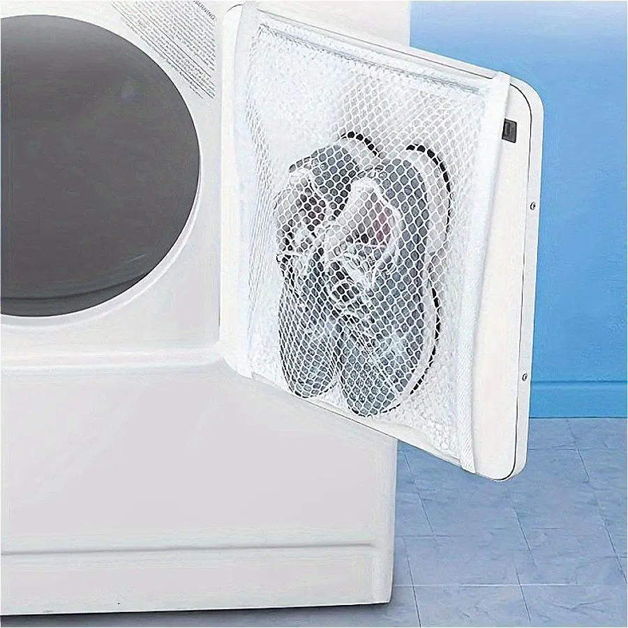 4-Pack Minimalist White Polyester Mesh Net Washable Shoe Washing Bags - Adjustable, Lightweight, Breathable Reusable Laundry Accessories for Washing Machines, Sneakers, Athletic Shoes, Home Care