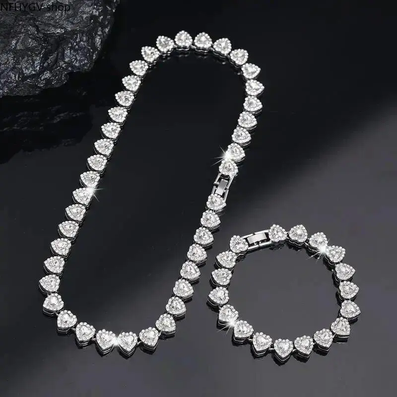 2Pcs Heart Shaped Cuban Chain Layered Necklace Set, Hip Hop Style Choker Jewelry, Stackable Necklaces For Teenagers Daily Party Wear Valentine’s Day Birthday Gift Accessory