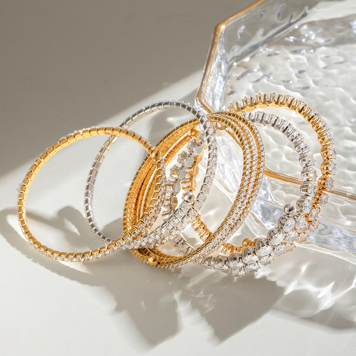 Stainless Steel White CZ Paved Bangle, Luxury Minimalist & Versatile Titanium Steel  Jewelry Bracelets Matching Heart Charm