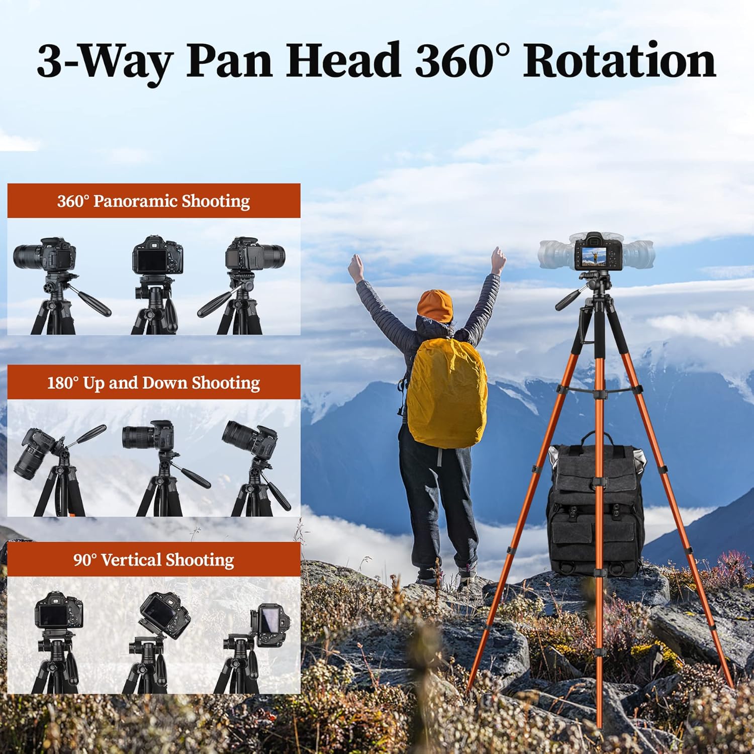 Tripod Camera Tripods, 74" Tripod for Camera Cell Phone Video Photography, Heavy Duty Tall Cameras Tripod Stand, Professional Travel DSLR Tripods Compatible with  , Max Load 15 LB