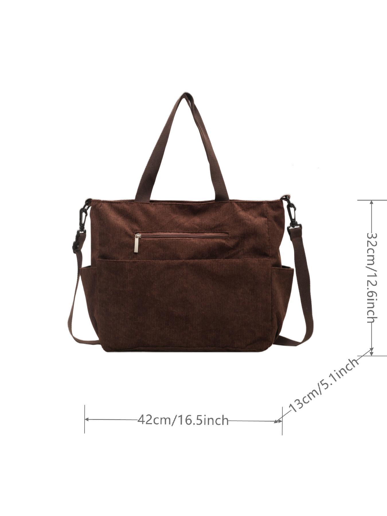Trendy Corduroy Tote Bag, Women's Solid Color Large-Capacity Durable Shoulder Bag for Daily Use, Casual Matching School Bag for Outdoor Activities