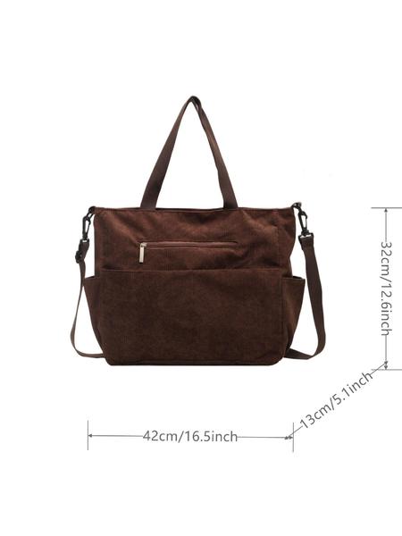 Corduroy Trendy Tote Bag, Women's Solid Color Large Capacity Shoulder Bag for Daily Used, Casual Matching School Bag for Outdoor, Slouchy Tote