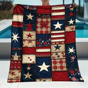 Thick Soft Flannel American Flag Patchwork Quilt Throw Blanket Ideal For - Stars And Stripes Bed Cover, Comfortable Cover For Sofa Or Bed, Washable Patriotic Decoration, Bed Cover For Bedrooms And Living Spaces, Patchwork Quilts