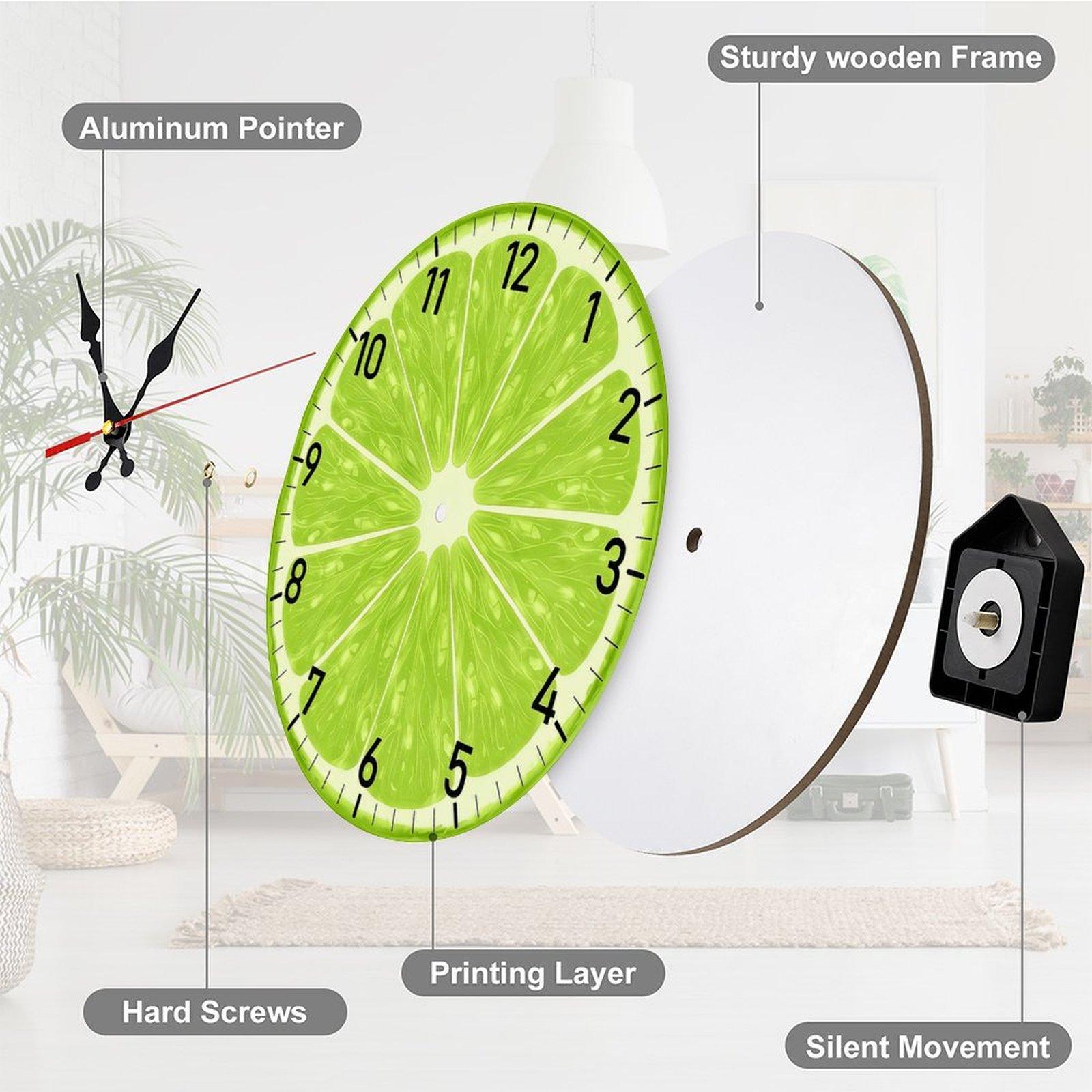 12 Inch Fresh Lime Slice Wooden Wall Clock | Silent Non-Ticking Fruit Kitchen Decor, No Battery Included, Perfect for Kitchen, Dining Room, Bedroom, Sunroom, Great gift