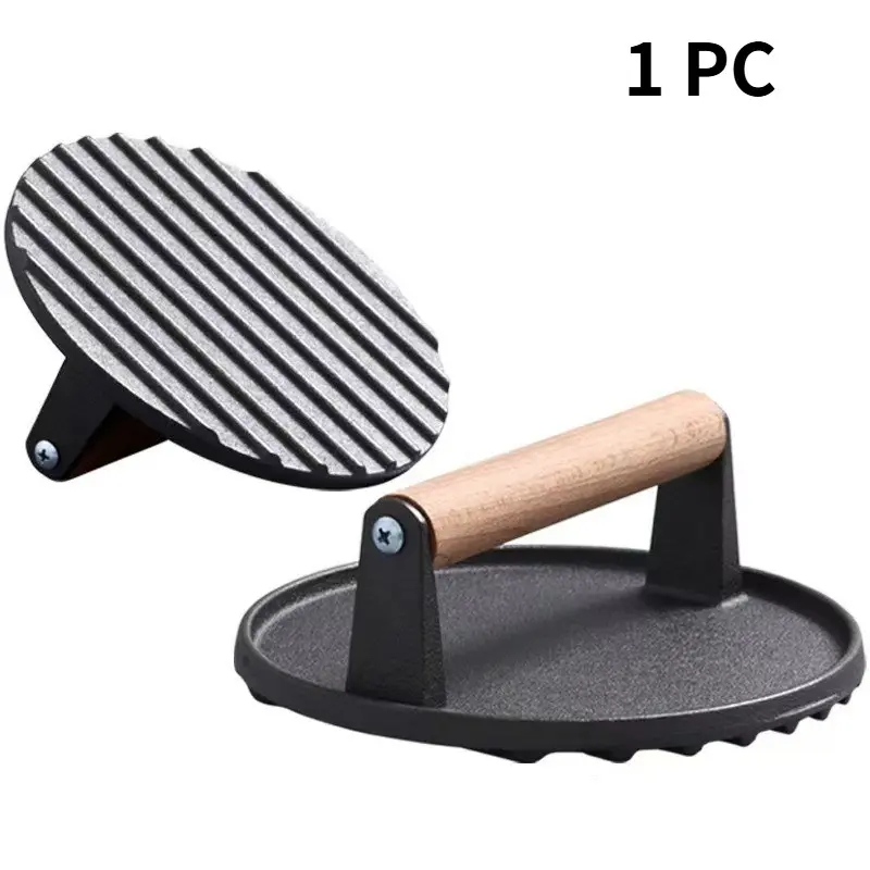 Cast Iron Bacon Press for Griddle - Heavy Duty Smash Burger Press, Grill Press with Ergonomic Wooden Handle, Meat Press for Flat Top Grill, Ideal for Burgers, Bacon, and Steaks Kitchen Utensils Cooking Steel Kitchen Tools and Gadgets