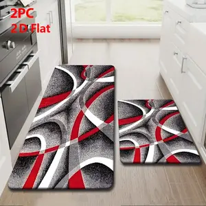 Flannel Kitchen Mat Set, Abstract Geometric Pattern, Non-Slip, Absorbent, Ideal for Bathroom, Laundry Room, Hallway