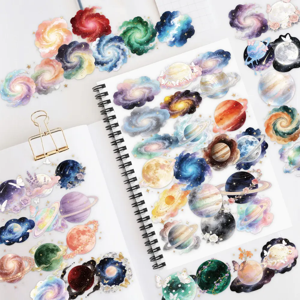 50pcs Galaxy Starry Sky Transparent PET Graffiti Stickers, Waterproof DIY Decorative Creative Stickers Suitable for Luggage, Phone Cases, Laptops, Helmets and Skateboards