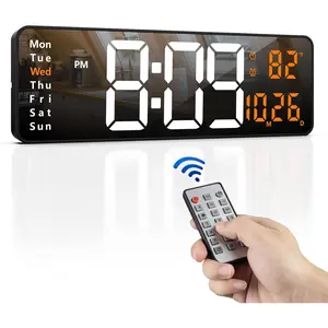 8 Colors Digital Wall Clock, 16.2" Large Digital Clock with Temperature, Date, Auto DST, Night Light, Auto Brightness Dimmer, 24/12-hour Wall Clock for Living Room Office Classroom Gym