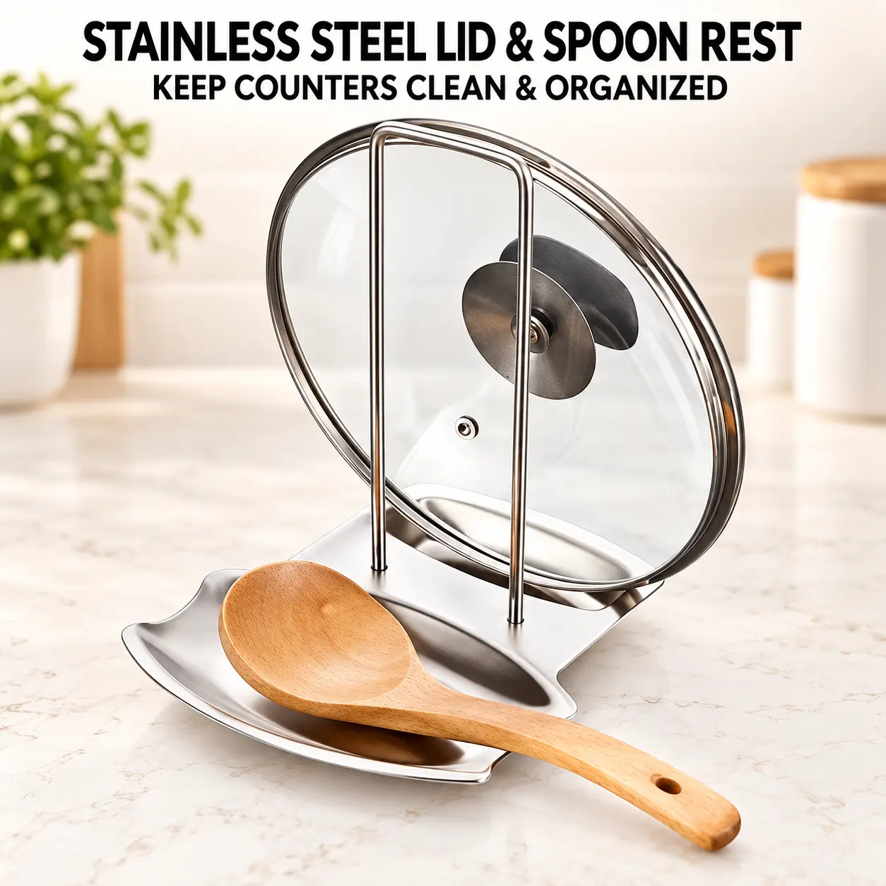 Stainless Steel Lid and Spoon Rest Kitchen Utensil Holder, Modern Cookware Kitchenware Accessory for Home Kitchen, Dining Room and Barbecue Use-YY1