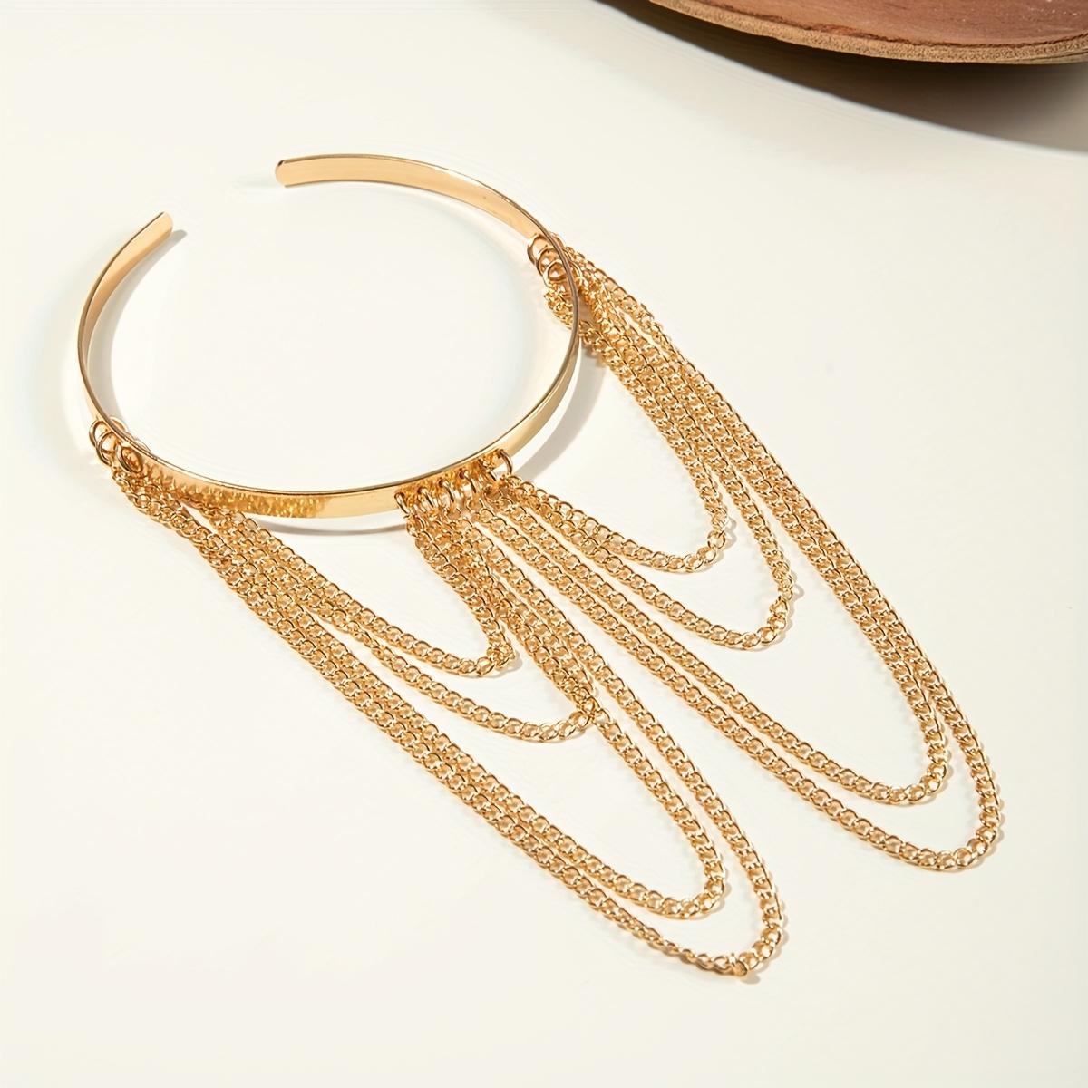 1pc Simple and Stylish Multi-Layer Metal Thin Chain Tassel Pendant Bangle with Smooth Finish and Open End, Suitable as a Perfect Gift for Women at Banquets, Parties, or for Friends