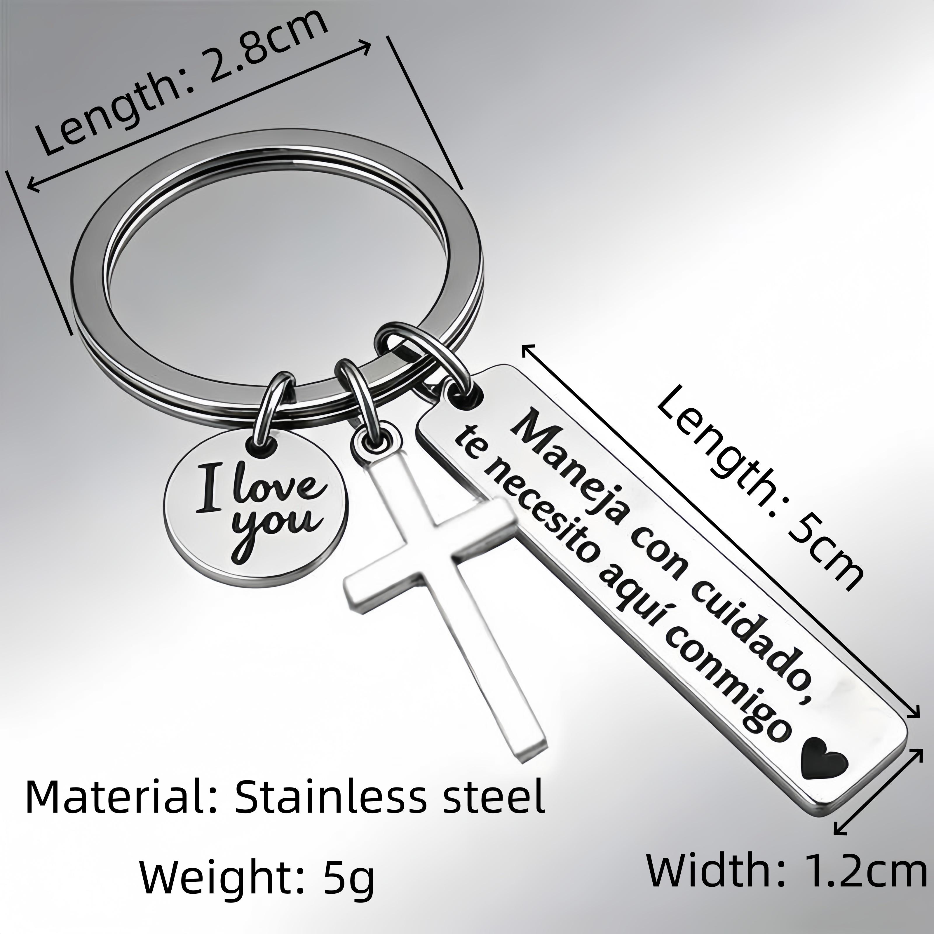 Maneja Con Cuidado Te Necesito Aquí Conmigo Keychain with Cross & "I Love You" Charm, Spanish Drive Safe Stainless Steel Keyring, Romantic Religious Gift for Him/Her Adjustable Heart Rate Couples Bracelet Set Rotating Retractable Reading Badge Holder Maneja Con Cuidado Te Necesito Aquí Conmigo Keychain with Cross & "I Love You" Charm, Spanish Drive Safe Stainless Steel Keyring, Romantic Religious Gift for Him/Her Adjustable Heart Rate Couples Bracelet Set Rotating Retractable Reading Badge Holder