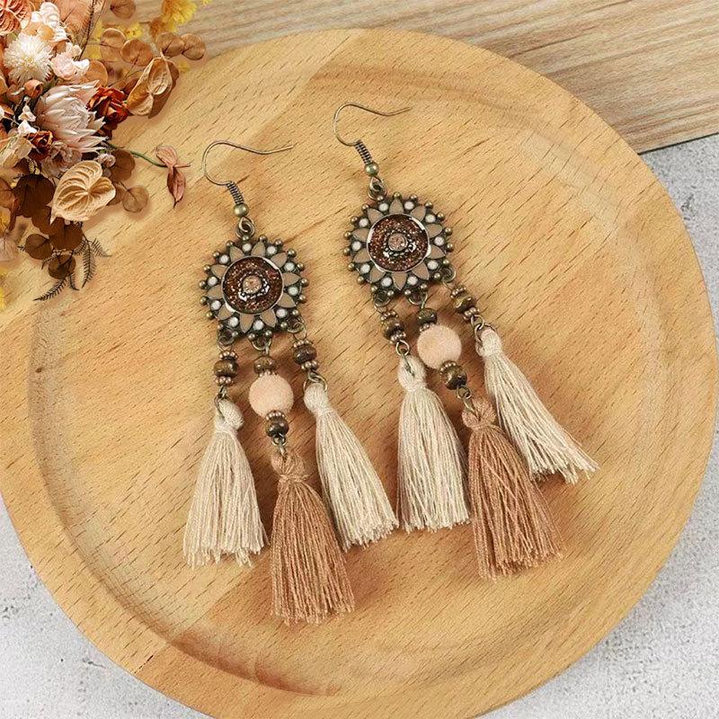 Bohemian Tribal Retro Ethnic Style Long Tassel Earrings for Women, Vacation & Travel Photography Jewelry