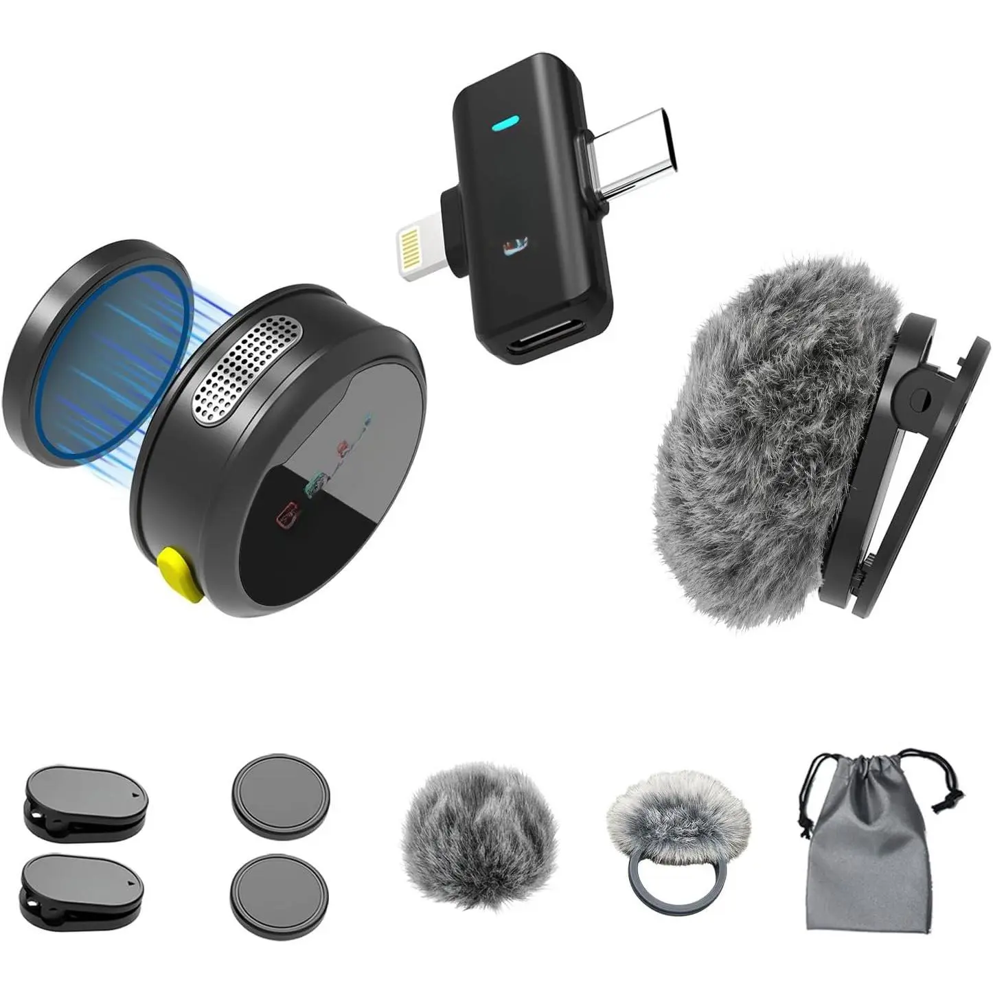 Mini Microphone for  & Android, Furry Windscreen, Noise Cancelling  Lavalier Microphone,Clip  Lapel Mini Mic Pro for Content Creators Vlogging/YouTube//Streaming/Interview