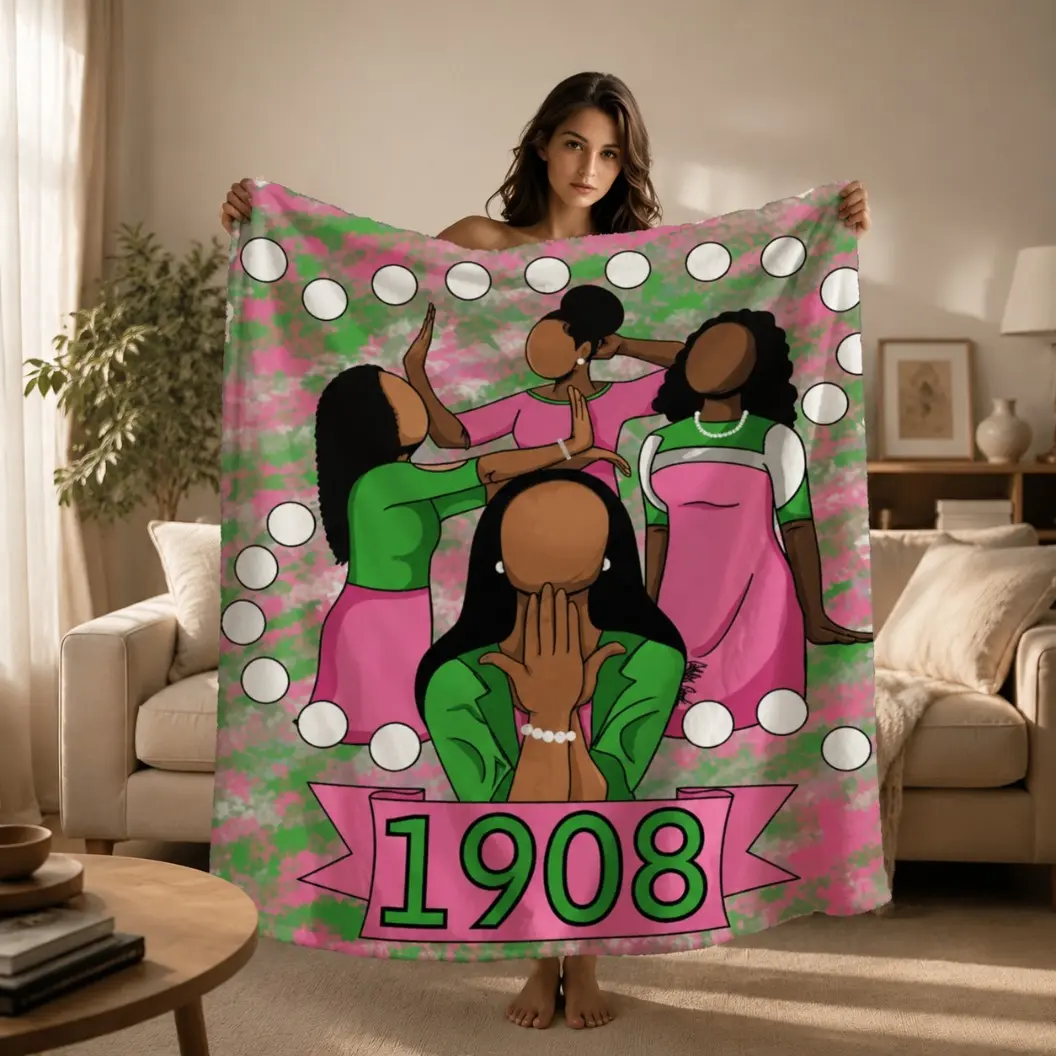 Alpha Kappa Alpha Sorority 1908 Tribute Print Pattern Plush Blanket, Luxury Plush Blanket - Soft, Light, Fluffy | Suitable for Sofa, Bed, Office or Travel | Perfect Gift for Valentine's Day, Easter, Ramadan,  A must-have for family gatherings.