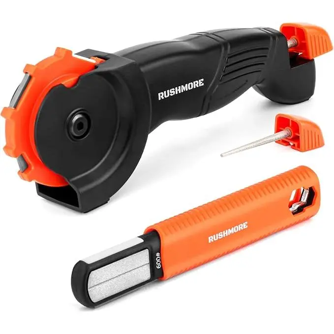 RUSHMORE 5-in-1 Portable Compact Pocket Knife & Tool Sharpener with Wrench - Diamond, Carbide & Ceramic Edge Sharpener for Outdoor, Kitchen Knives, Pruners, Axes, Outdoors
