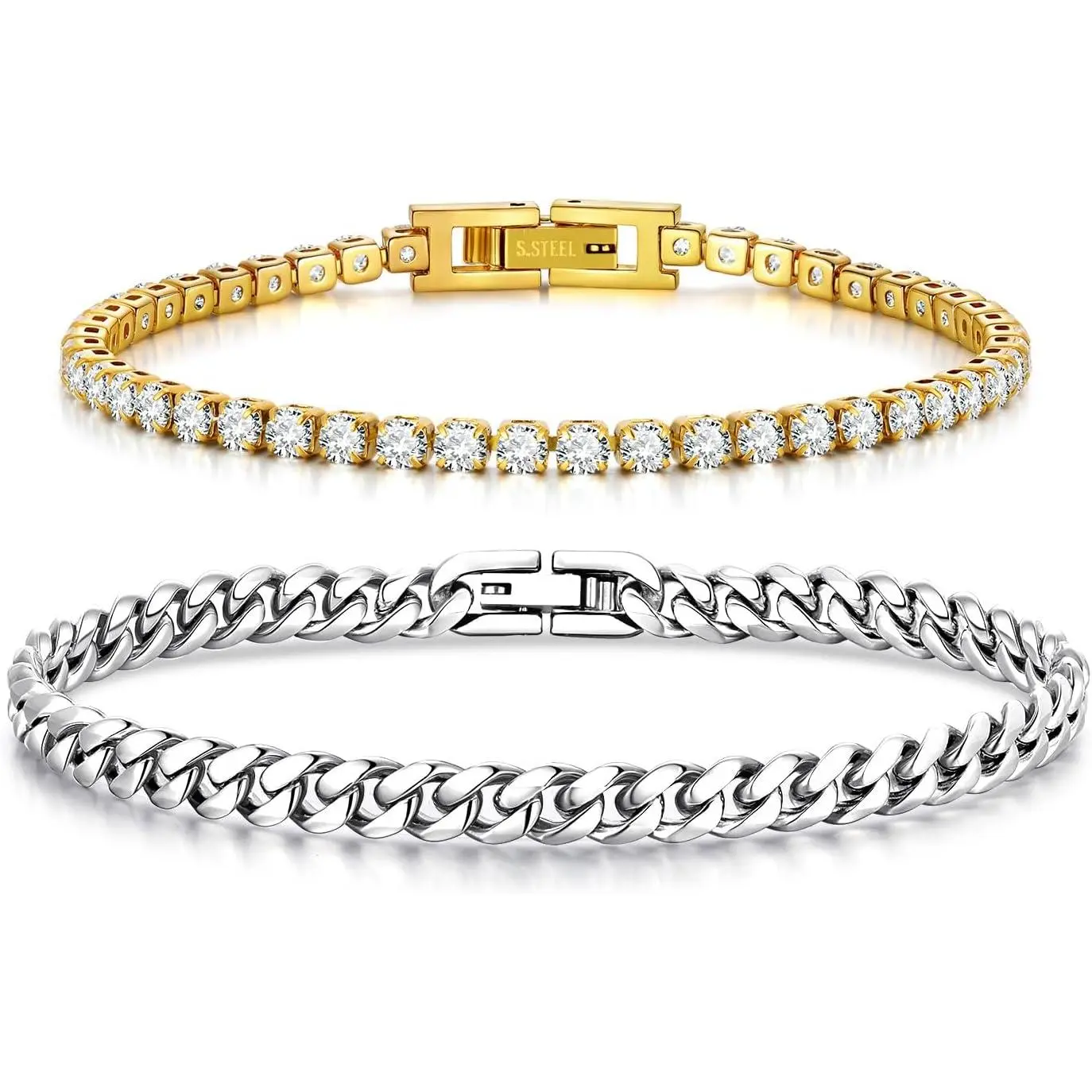 Valentines Day Gifts for Him | Matching Couple Cubic Zirconia Classic Tennis Bracelet | Cuban Chain Bracelets Gifts for Boyfriend Husband Soulmate Girlfriend Valentine for Him Her