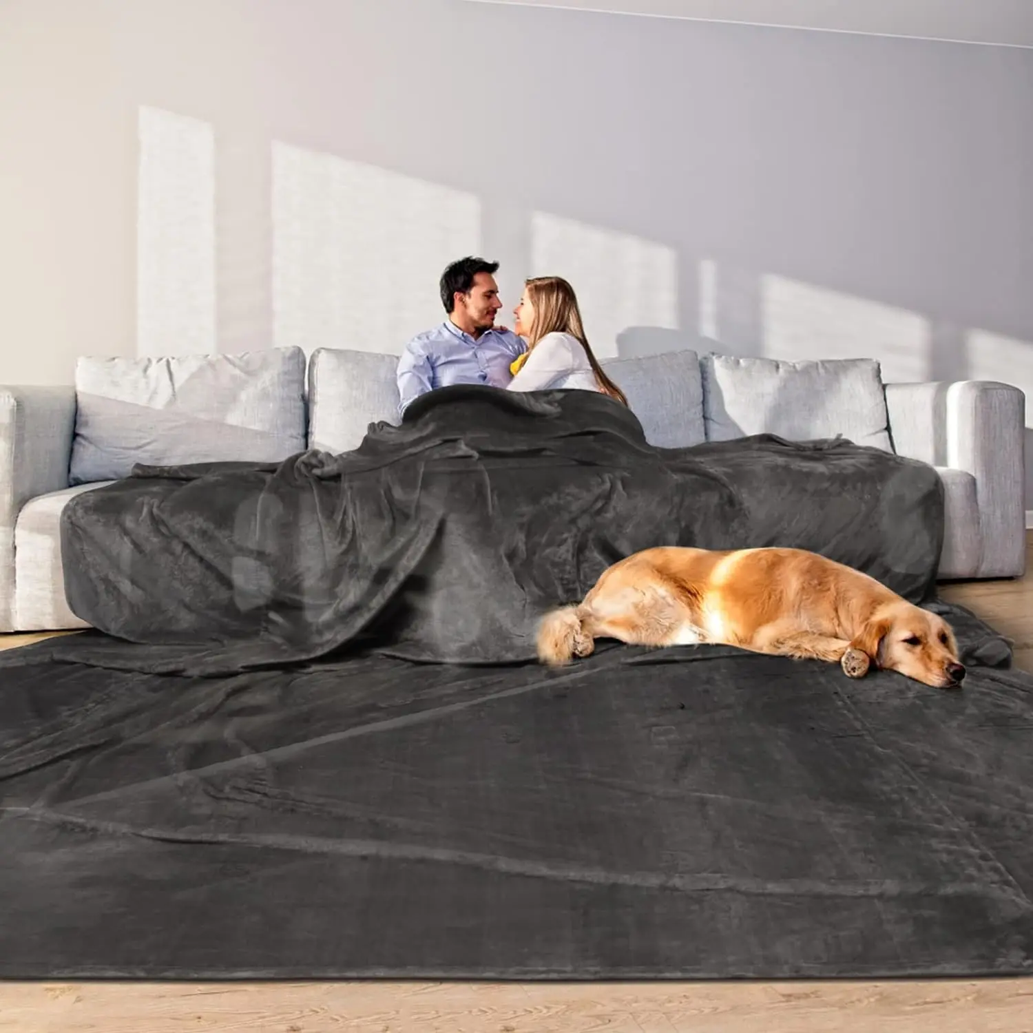 Blanket 120x120 Inches, Giant Huge Companion for Bed, Sofa,Travel and Camping,  Big Soft Blanket Fits the Whole Family and Outdoors, Dark Grey 10'x10'