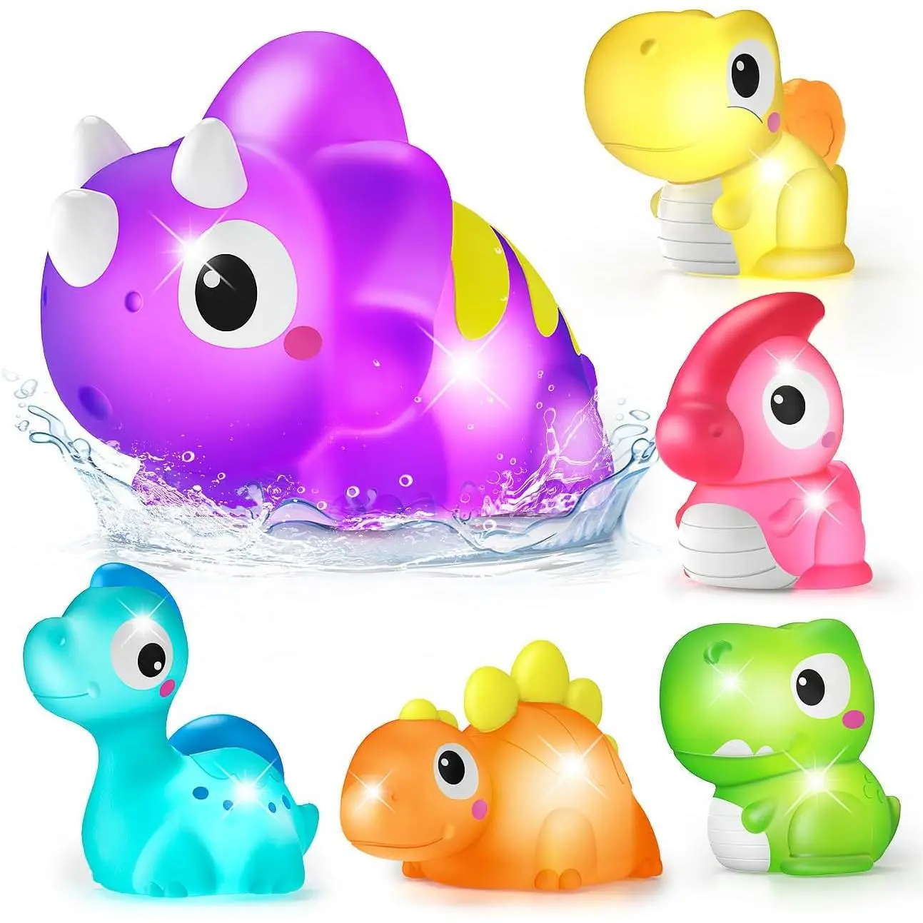 6 Packs Dinosaurs Light Up Bath Toys for Kids Ages 1-3, Water-Activated Toys Flash & Change Color, Bathtub Toys for Toddlers 2-4, Pool Floating Toys for 1 2 Year Old Boy Giftsfidget toys