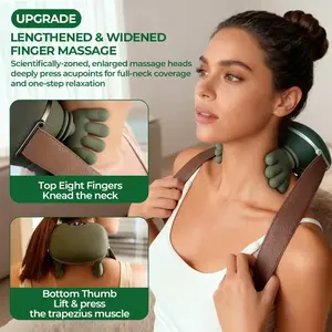 Upgraded Version Lightweight Wireless Electric Neck and Shoulder Massager - 4D Kneading, Human Hand-Simulated Finger Pressure, Green, Plug-Compatible for Daily Use