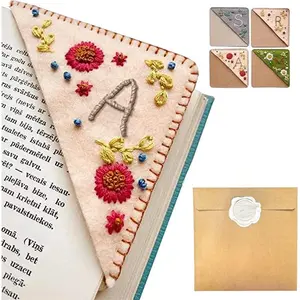Personalized Hand Embroidered Felt Corner Bookmark 26 Letters Hand Stitched Cute Flower Embroidery for Reading Lovers Meaningful Gift