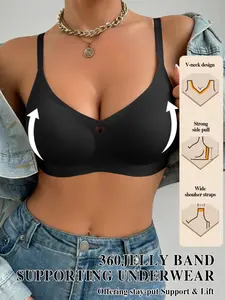 Wireless Seamless Bra, Heart-Shaped Cutout Full Coverage, Adjustable Straps, Back Closure, Slimming Comfortable Underwire-Free Bra for Women
