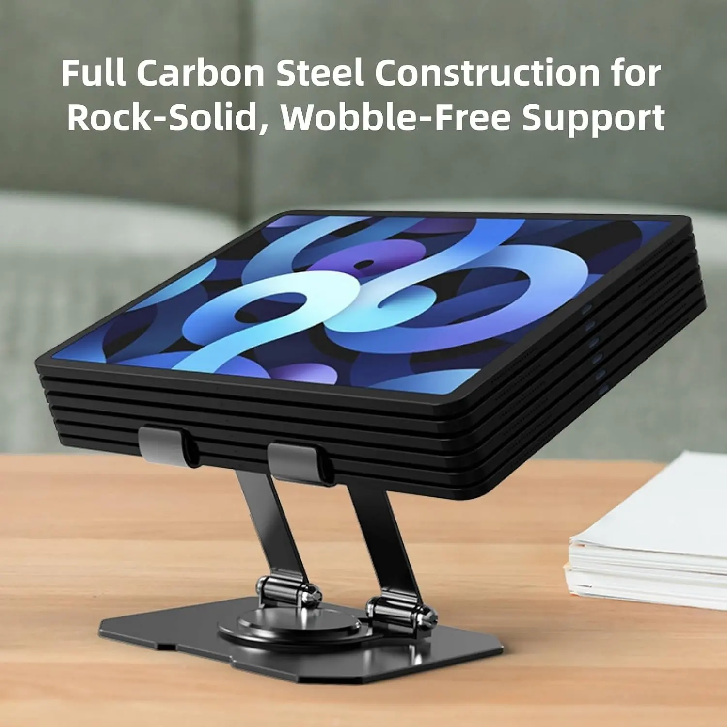 360° Rotatable Metal Tablet Stand, Adjustable Folding Desktop Stand for iPad/ iPhone/ Switch, Universal Use