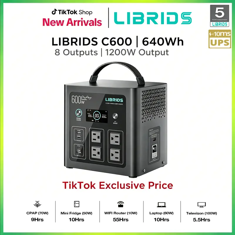 LIBRIDS C600 Portable Power Station for Home Backup,Camping