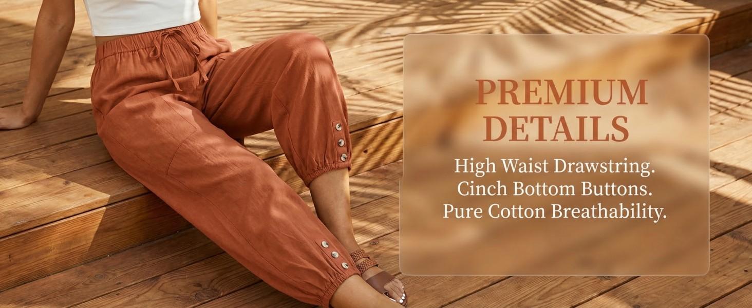 Women's Capri Pants High Waist Drawstring Cinch Bottom with Button Cotton Loose Casual Trouser with Pockets summer outfits Women's Capri Pants High Waist Drawstring Cinch Bottom with Button Cotton Loose Casual Trouser with Pockets summer outfits
