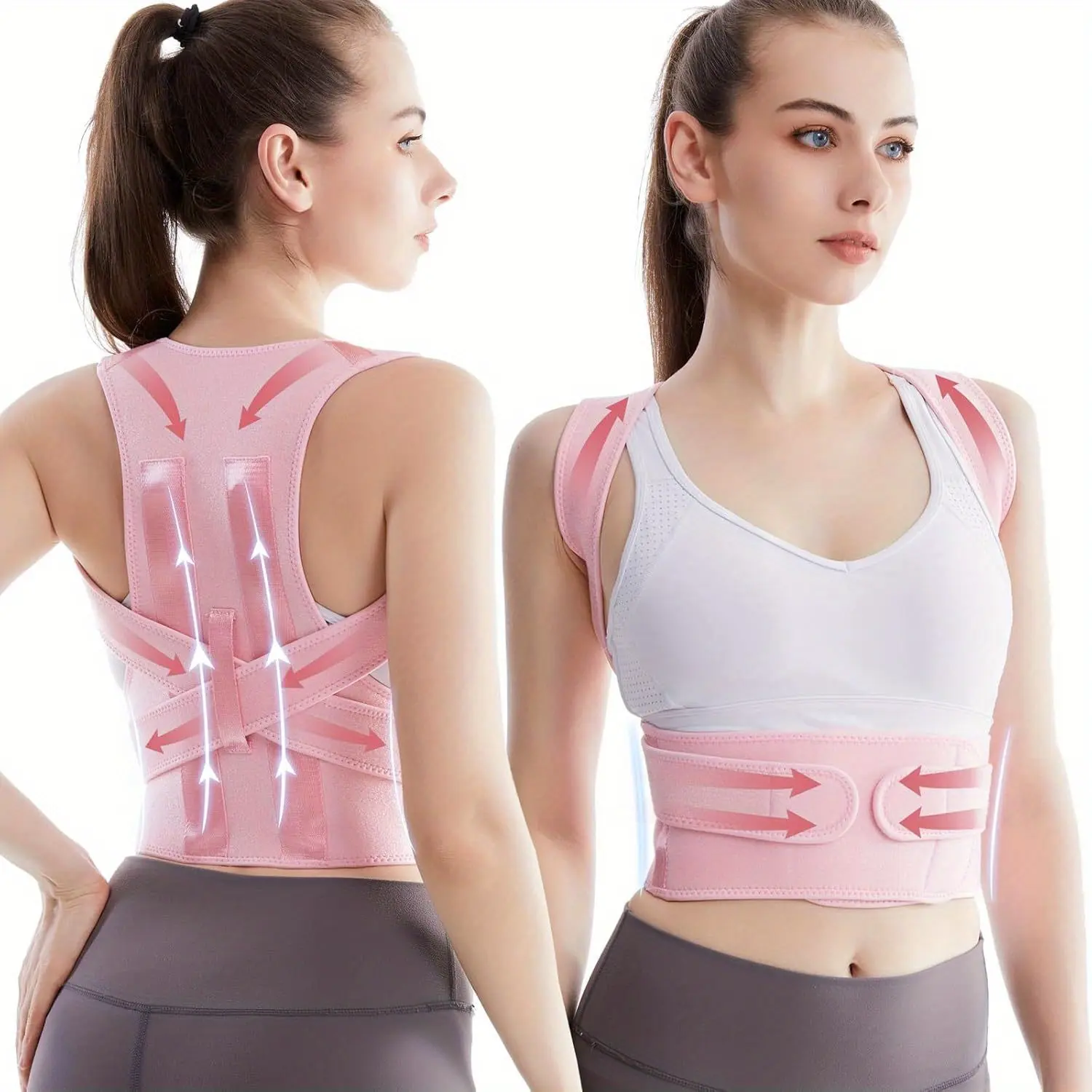 Adjustable Women’s Back Support Belt, Comfortable Breathable Upper Back Stabilizer, Lightweight Shoulder Support Vest for Daily Activities and Work, Work Back Brace