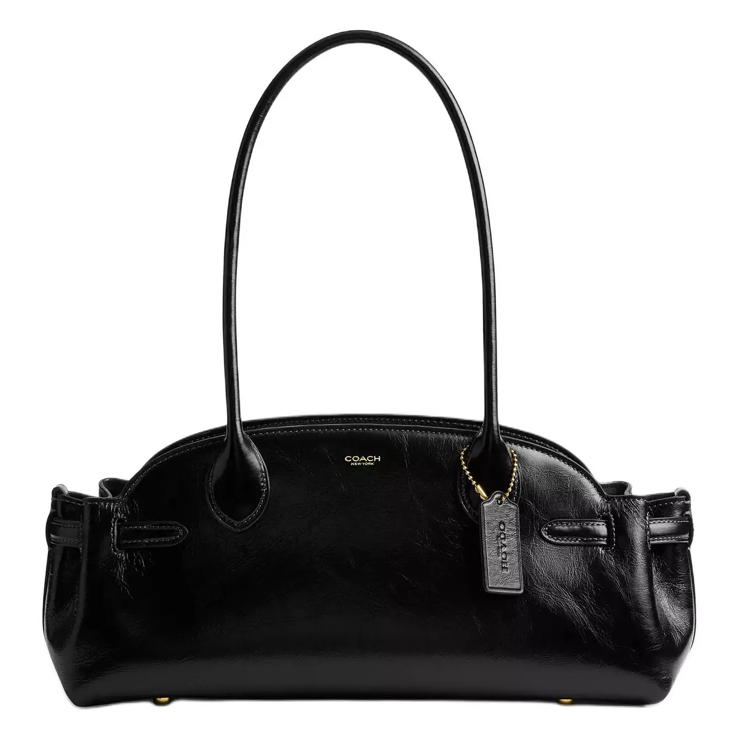 COACH Empire Carryall 34 Metallic Logo Zip Top Handle Bag for Women, Glossy Leather, Large, Black