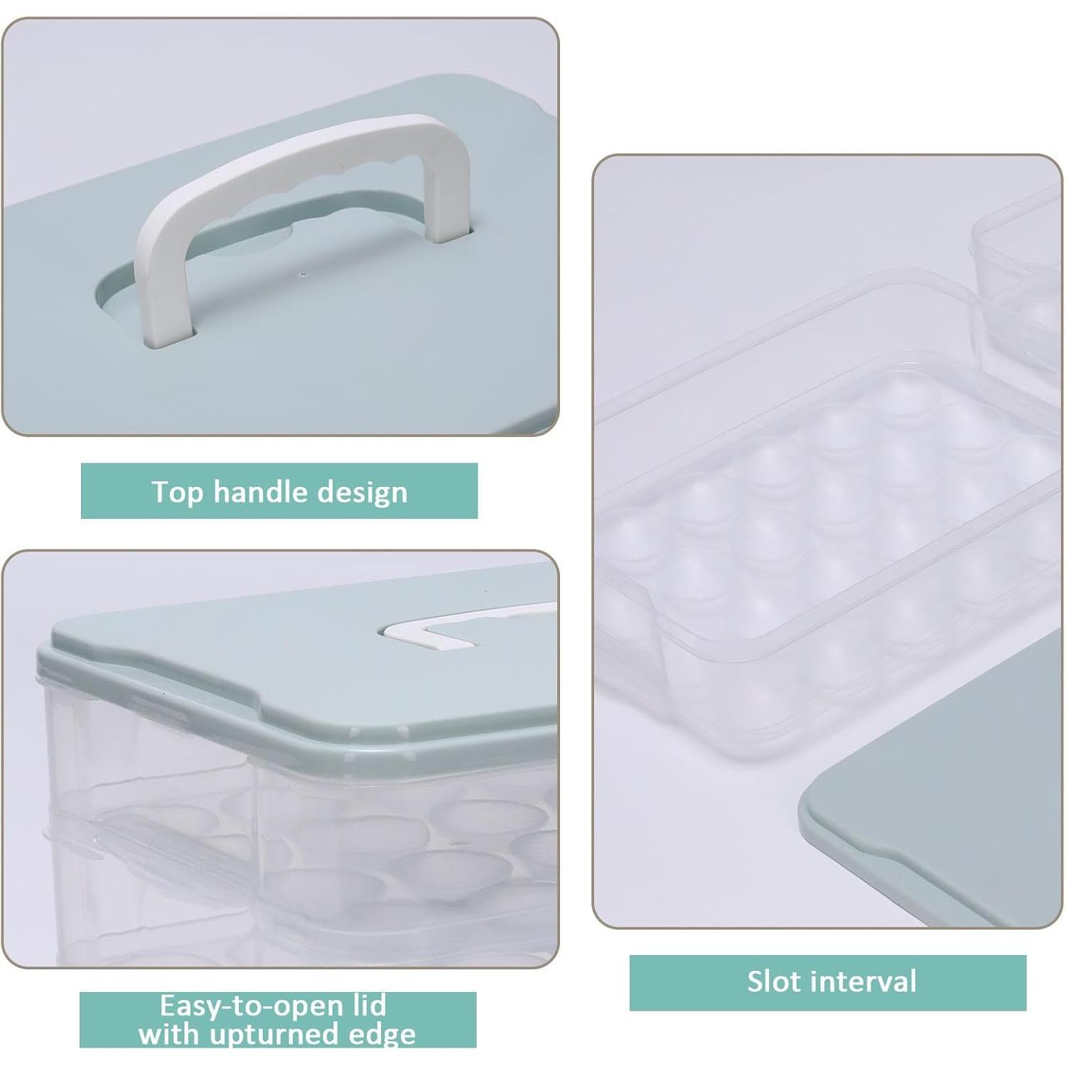 3-Layer Deviled Egg Containers with Lid,Plastic Egg Container for Refrigerator with Handle,Deviled Egg Carrier for 72 Eggs,Kitchen,Festival Party, Stackable Egg Holder for Fridge (Green)