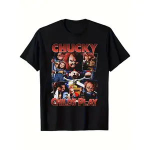 Chucky Classic Movie T-Shirt - Officially Licensed 200g Chucky Classic Movie T-Shirt - 100% Short Sleeve, Featuring Chucky's Face and Iconic Red Needle Doll Design, Casual Loose Fit Suitable for Halloween Costumes (Sizes S-3XL) - The Best Gift