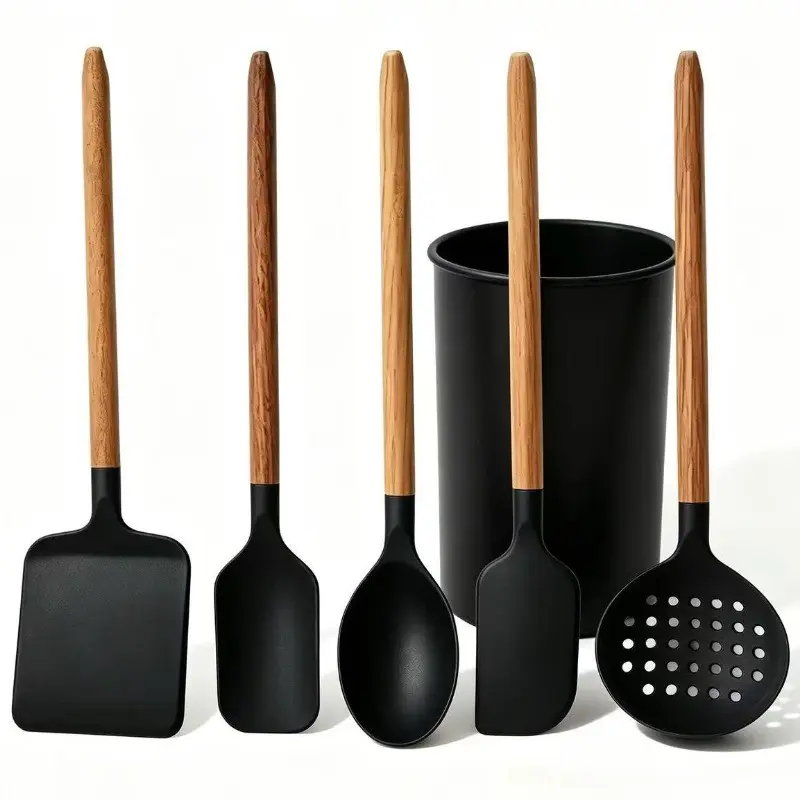 5/6 Piece Silicone Spatula Set, Wooden Handle, Non-Stick, Heat Resistant, Kitchen Baking Tools, Perfect for Holidays