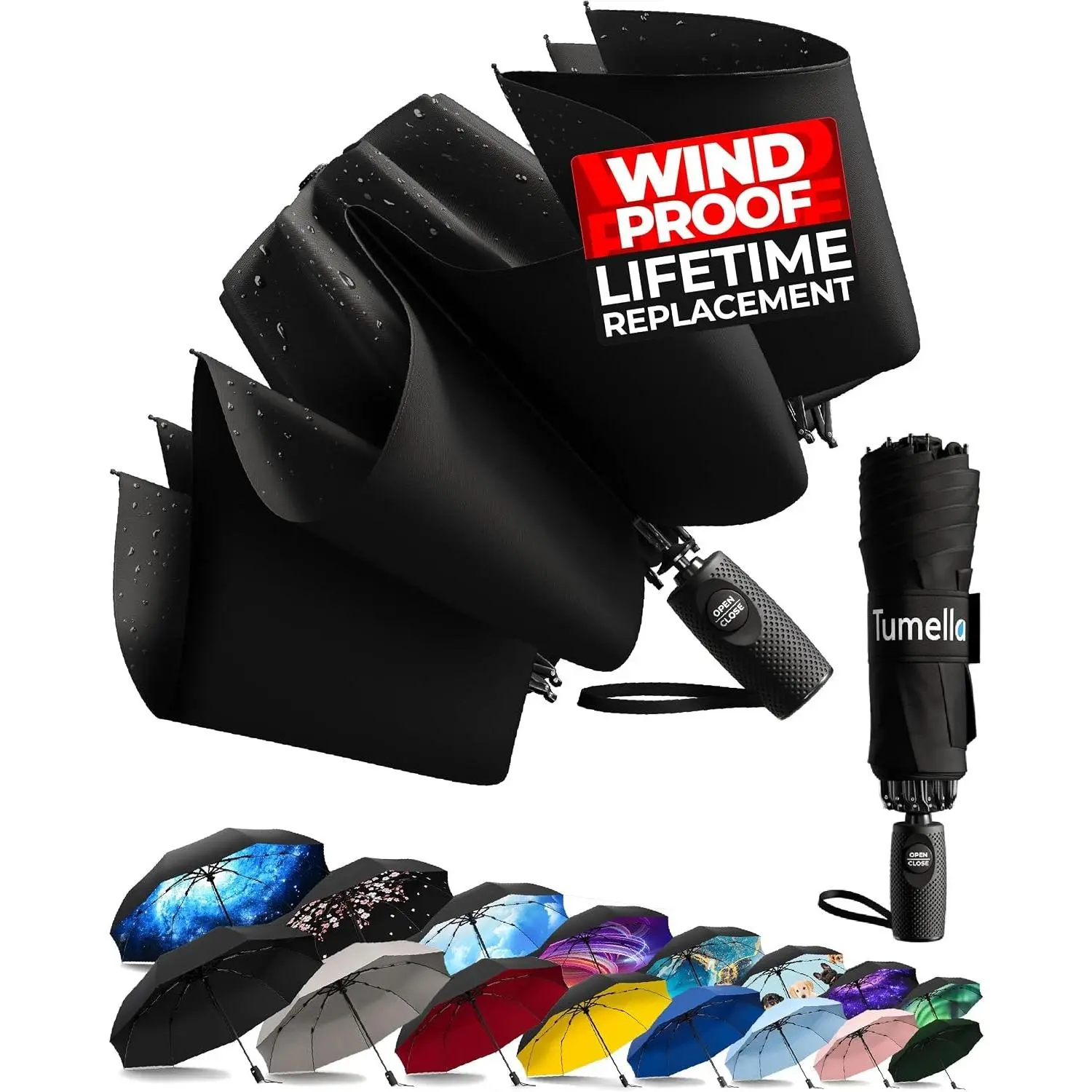 Inverted Windproof Umbrella, Large, Strong, Light, Portable, Automatic Reverse Folding Rain Umbrella, Durable Premium Grip, Fits Car & Backpack