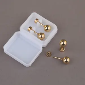 1 Pair of Men's Titanium 316L Stainless Steel Golden Glossy Round Ball Stud Earrings, Super Shiny Anti-Allergy Threaded Ear Cuffs for Men