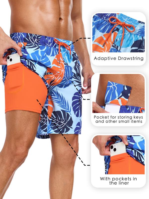 Men's 2-In-1 Swim Trunks, 7 Inch Swimming Shorts Beach Pants, Quick Dry Gym Shorts with Compression Lining, Gym Vacation Pool Wear
