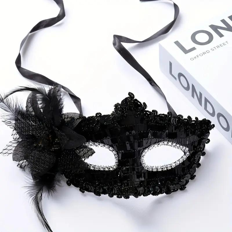 Elegant Flower Design Mask, 1 Count Lace Mask with Feather Decor, Party Mask for Women & Girls, Party Accessories, Twilight Masquerade, Halloween