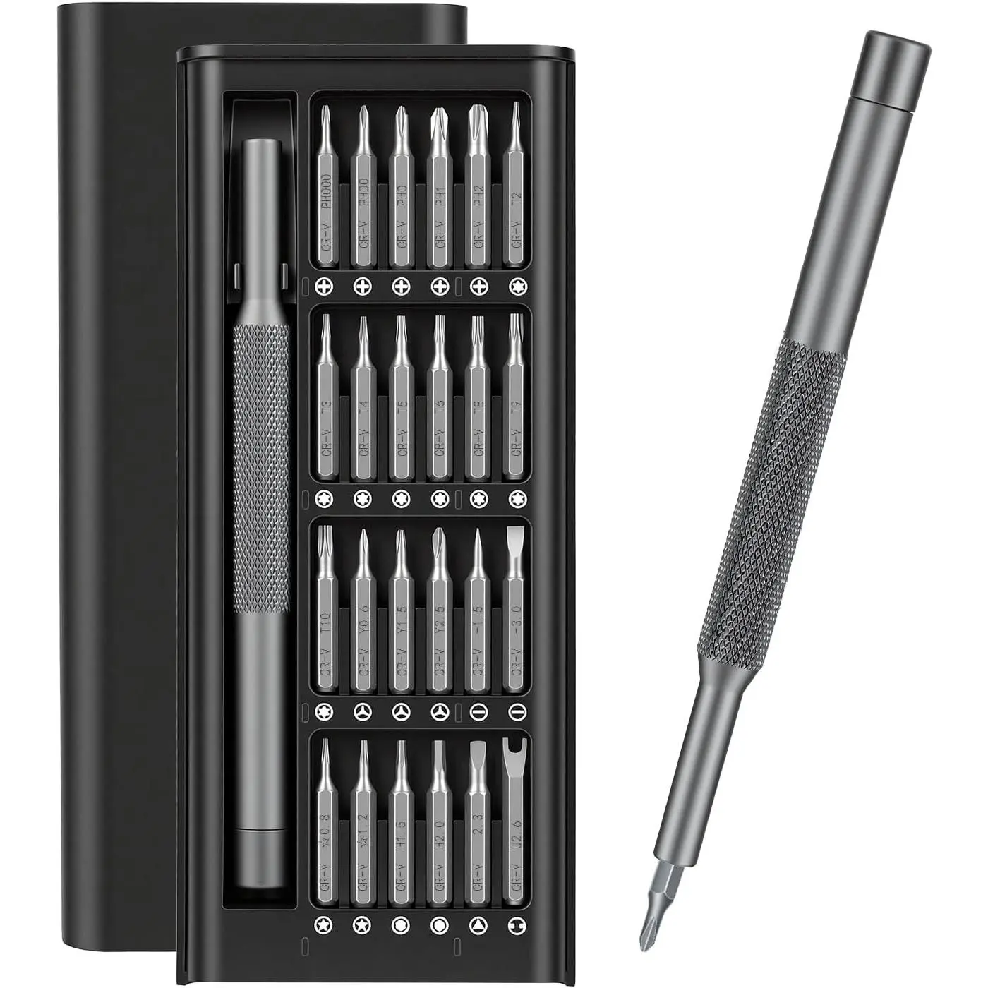 25 in 1 Precision  Set,  Small  Kit with 360° Rotating Cap, Mini Repair Tool Set with CR-V Bits for Phone, Laptop, Tablet, Camera, Electronics Repair