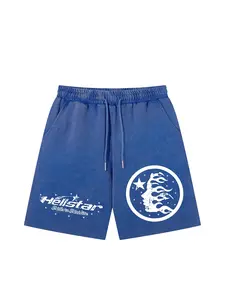 Men's Summer Trendy Casual Gym Breathable Summer Shorts, Vintage Dark Street Style, Washed Tie-Dye Star Flame Design, New Fashion Leisure Pants