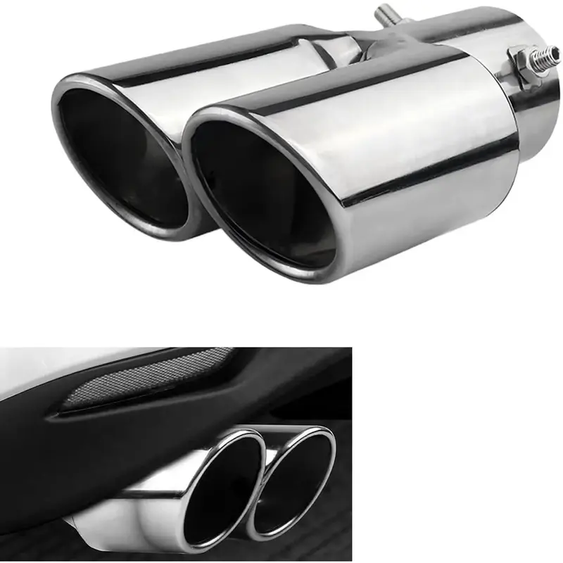 Car Dual Exhaust Tip, 2.5" Stainless Steel Straight Muffler Tailpipe Accessories, Bolt-on Bevel Port Exhaust Tip Modification, Universal for Most Cars
