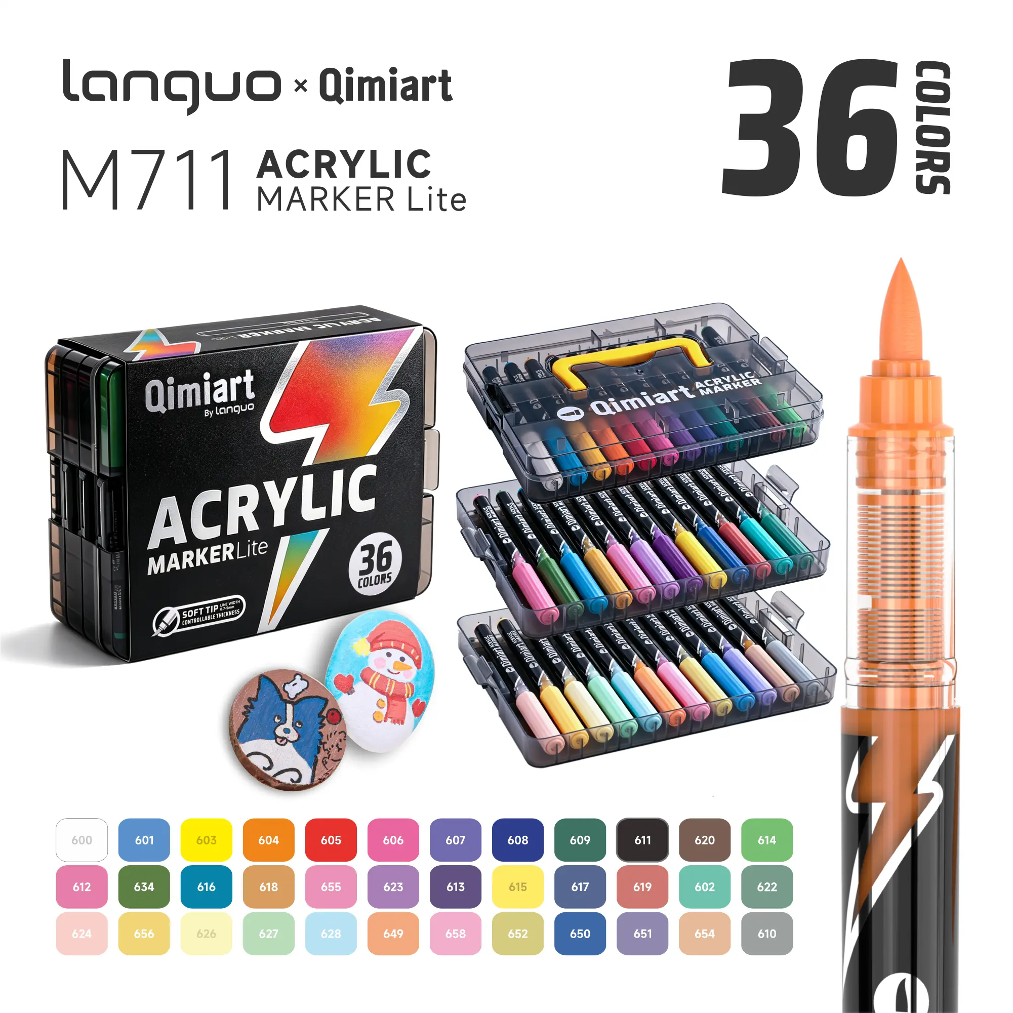 Languo 36 Colors Portable Acrylic Paint Markers with Storage Case, for Art Creation & DIY Hand Painting, Perfect Gifts for Back to School, Halloween, Christmas & Birthdays