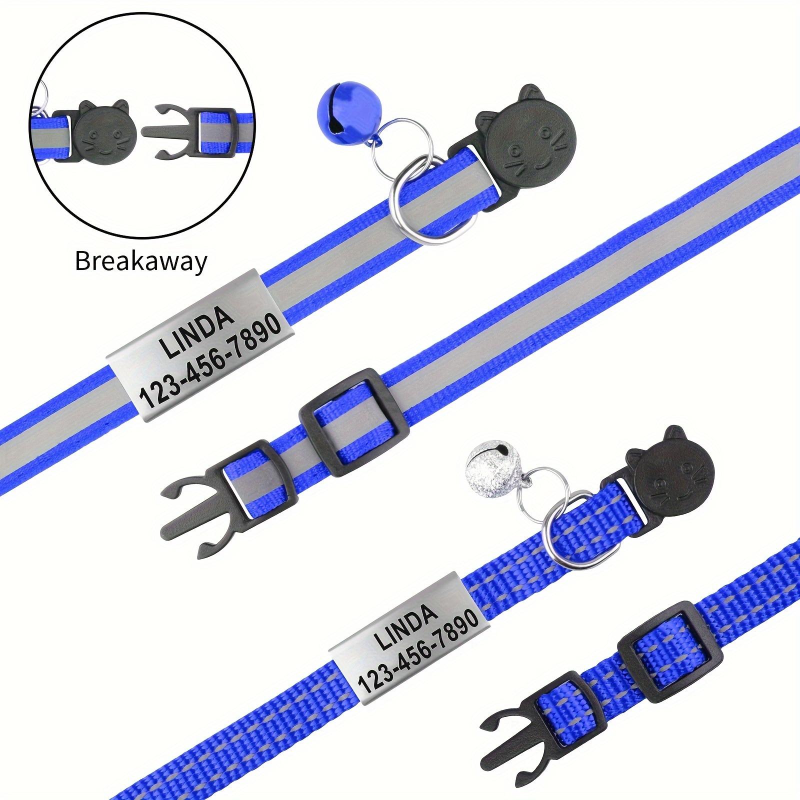 2 Packs Cat Collar With Name Tag, Personalized Reflective Cat Collar Breakaway With Bell For Boy & Girl Cats, Blue