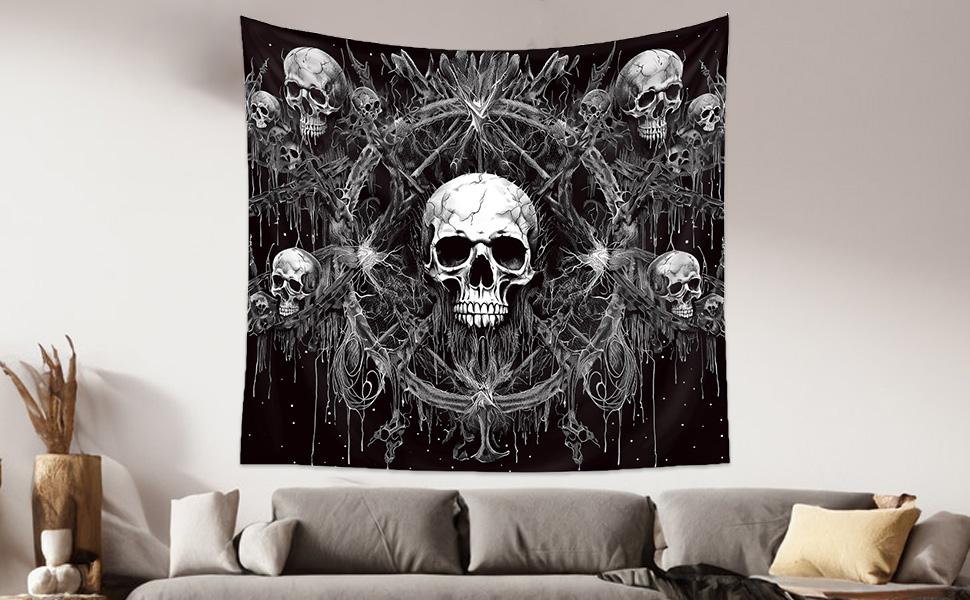 Skull Tapestry Gothic Black and White Tapestry wall hanging Dark Skeleton horror tapestry Aesthetic cool tapestry for bedroom Living Room Dorm (60 x 50 inches)