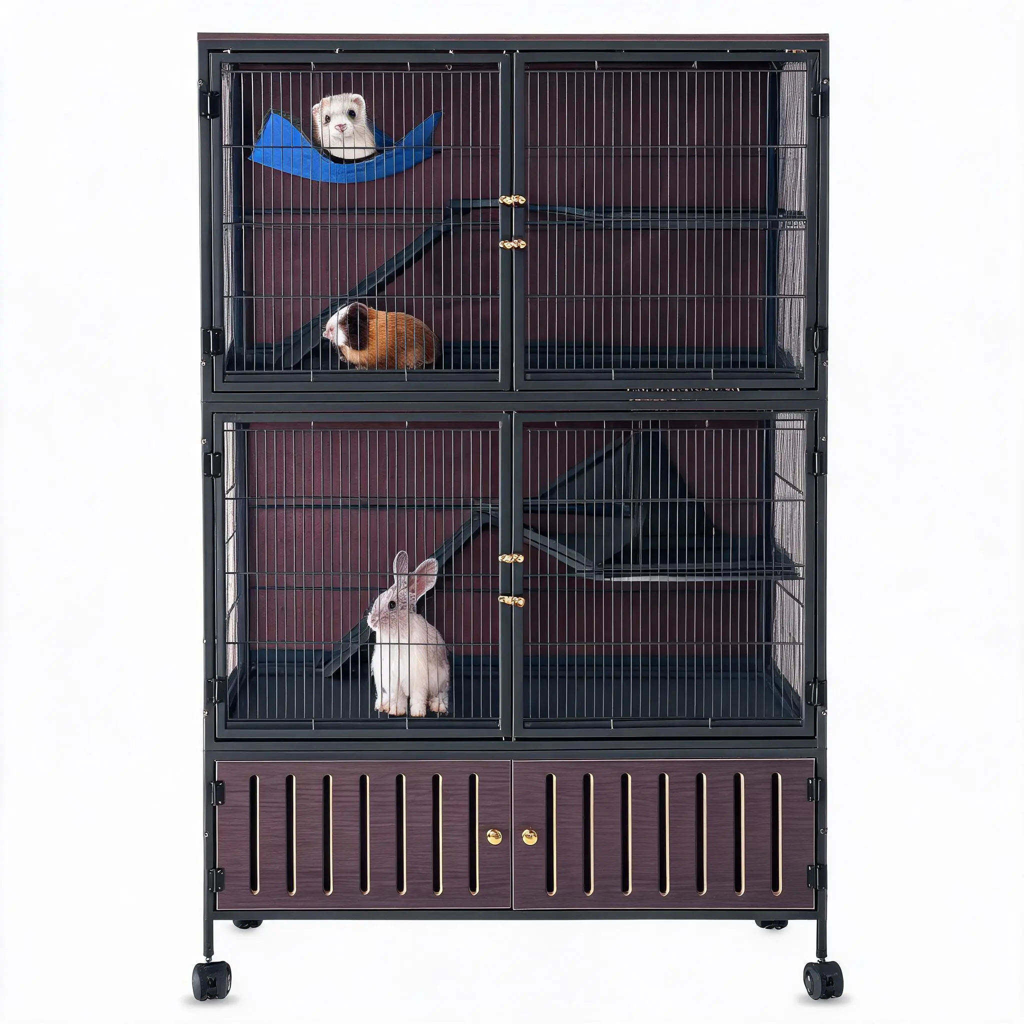 Spacious 5-Tier Metal Small Animal Cage with Wheels – Multi-Level Pet Habitat for Ferrets, Chinchillas, Guinea Pigs, Rabbits, Sugar Gliders – Lockable Doors, Removable Ramps & Tray, Hammock Included, Rolling Enclosure