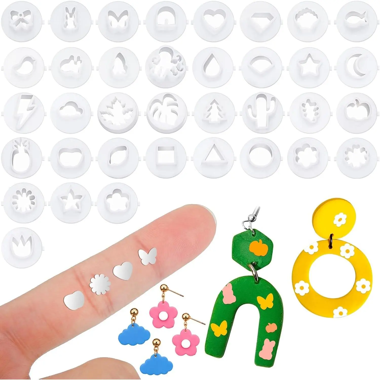 Set of 36 Polymer Clay Cutters for Earring Mini  Small Cutters Plastic Clay Molds Pottery Tools for  Making (Cute Style)