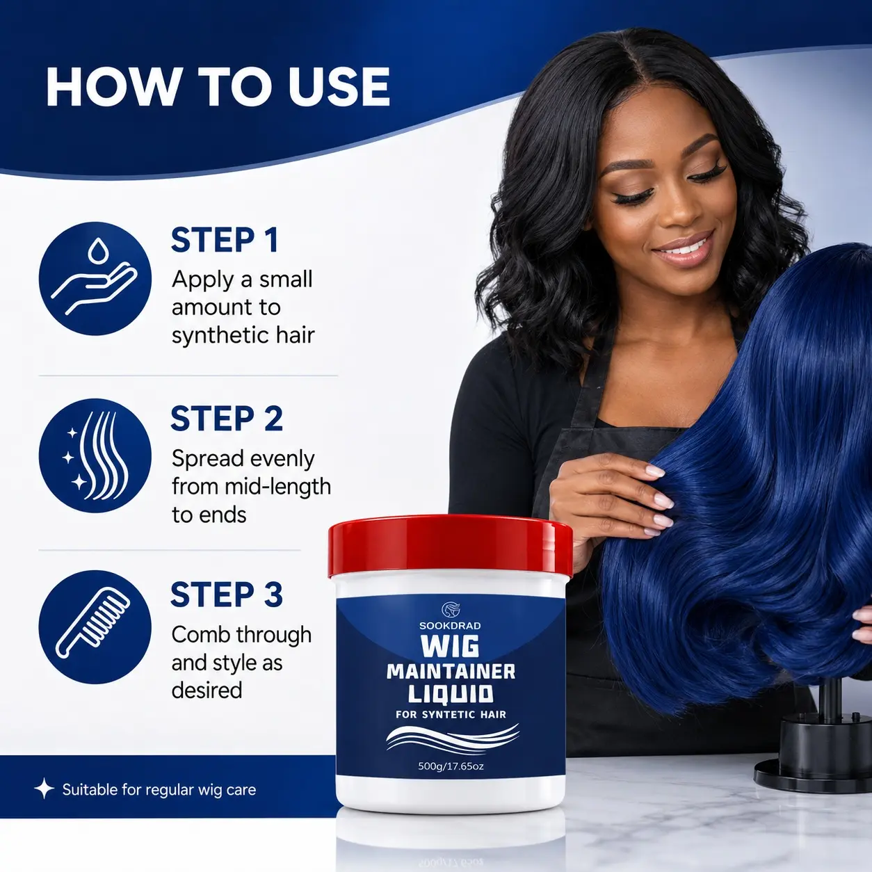 Wig Maintainer Liquid For Synthetic Hair, Smooth, Tangle-Free, Shiny, Daily Wig Care, 500g/17.65oz