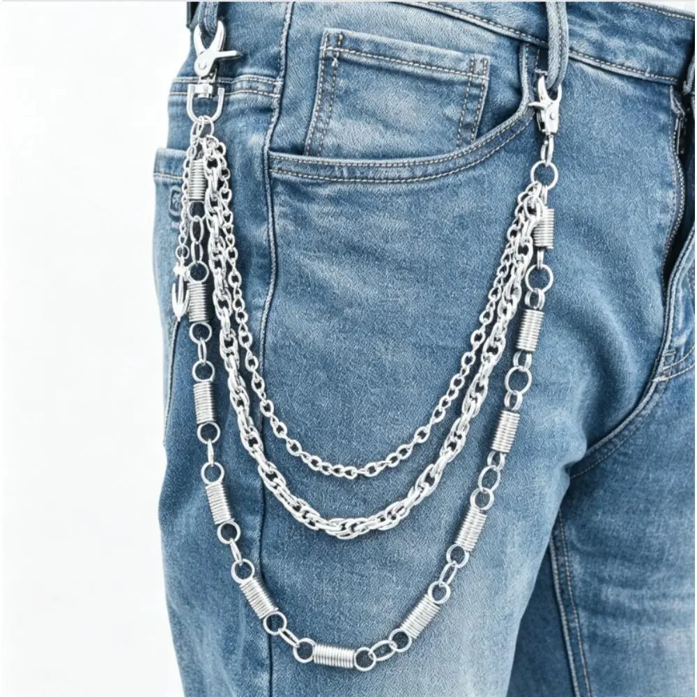 Women's Silver 3-Tier Clip-On Stacked Layers Spring Metal Jean Waist Chain Accessory - Spring Clips, Chain Links, Floating Belly Button Ring, Septum/Tongue Pincher, Bull Nose Ring, Colorful Handmade African Beads - Punk Edgy Casual Body Jewellery