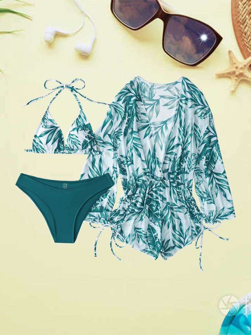 Women's Sexy Loose Mesh Three-Piece Bikini Split Swimsuit shoulder